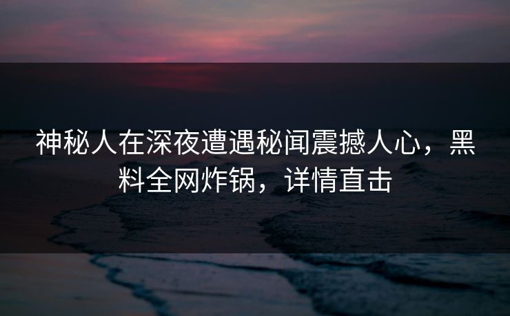 神秘人在深夜遭遇秘闻震撼人心，黑料全网炸锅，详情直击